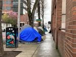 Tents line the entirety of some city blocks in Portland's Old Town on March 23, 2022.