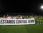 Players with Hermoso's club team, Pachuca, hold a banner reading in Spanish "we are with you Jenni", ahead of a match in Ciudad Juarez, Mexico on Aug. 25. The kiss by Luis Rubiales has unleashed a storm of fury over gender equality, and now looks set to go down as a milestone in both Spanish soccer history but also in women's rights.