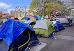 Tents line both sides of SW 13th Avenue in Portland, shown in this April 4, 2022 file photo. Many campers have stayed in this area because of the close proximity Outside In where they are able to access support services.