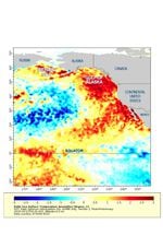 This map shows sea surface temperatures off the West Coast. The darker the red, the farther the temperatures are above average.