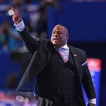 Pastor Mark Burns speaking at the 2016 Republican National Convention in Cleveland. Burns, who's now running for Congress, recently spoke at a major gathering of anti-vaccine activists.