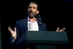 This June 23, 2020 file photo, Donald Trump Jr. speaks before President Donald Trump arrives to speak to a group of young Republicans at Dream City Church in Phoenix.
