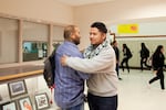 Ken Ramirez greets Dale, a senior, at North Salem High School in Salem, Ore., Tuesday, Sept. 17, 2019. Community resource specialists like Ramirez help student groups achieve academic success with one-on-one support.