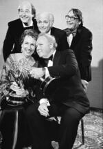 All In The Family stars Jean Stapleton and Carroll O'Connor (front) show off the Emmys they've just won in September 1978. Behind them are (from left) actor Rob Reiner, producer Norman Lear and executive producer Mort Lachman.