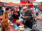 Judges Cheryl Wakerhauser, Katie Roberts, Michael Gibbons and Steve Jones taste a fraisier cake made for the Signature Challenge during the first Big Portland Bake Show on June 27, 2026.