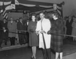 Gov. Mark Hatfield cutting the ribbon to celebrate the completion of Interstate 5 through Medford, Oregon in 1962.