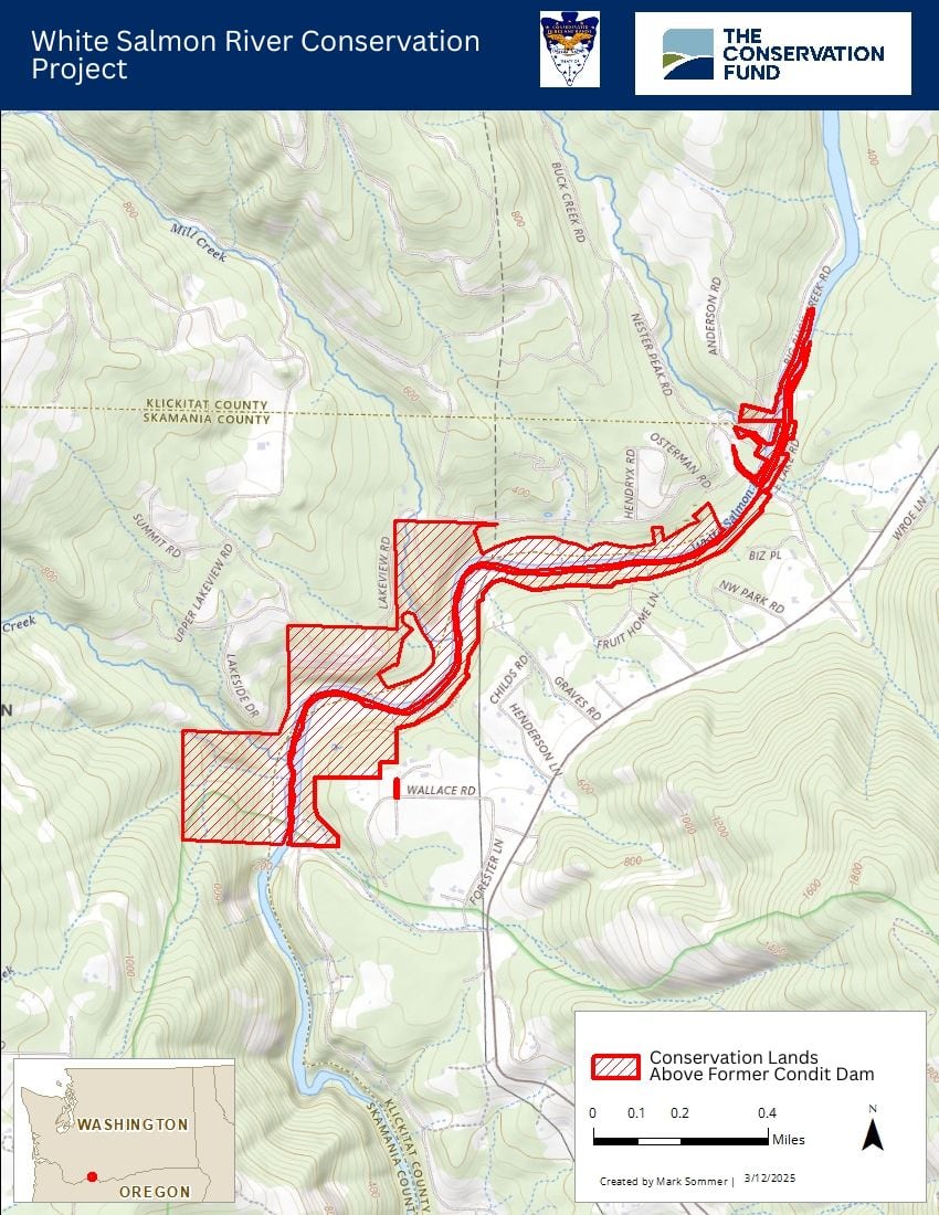 The area of land on the White Salmon River purchased by the Conservation Fund from PacifiCorp.