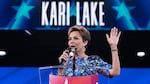 Trump senior adviser Kari Lake is overseeing the downsizing of Voice of America and other government-funded international news outlets. Here, she speaks at the Conservative Political Action Conference, CPAC, on Feb. 21, 2025.
