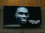 A screen at the entrance of Mississippi Boulevard Christian Church displays the celebration of life for Tyre Nichols on Feb. 1, 2023 in Memphis, Tenn.