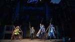 Four actors dressed as the musketeers perform on stage at the Oregon Shakespeare Festival in Ashland in 2023.