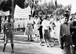 Demonstrators march to commemorate Nakba Day on May 15, 1960 in Damascus, Syria. Palestinians dispossessed of their homes in 1948 took refuge in Arab countries including Syria.