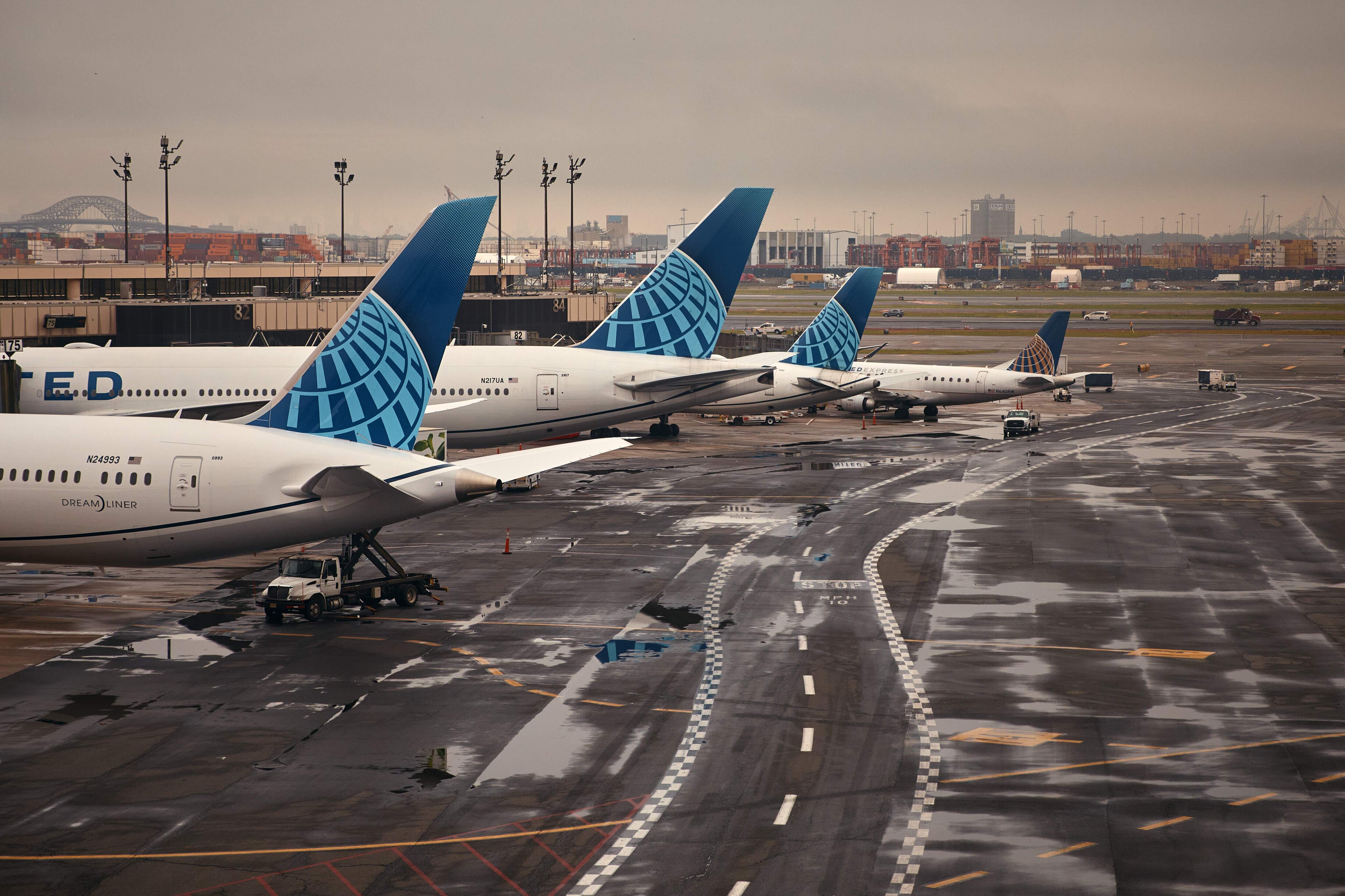 Planes are parked at Newark Liberty International Airport on May 6. Hundreds of flights were delayed or canceled because of equipment malfunctions at the facility that handles traffic around the airport.