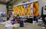 The First Nations Veterinary mobile rig sits inside the Bureau of Indian Affairs building on the Warm Springs reservation while volunteers care for pets waking up from their free operations on April 27, 2025.