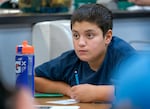 Sixth-grade student Nathan Bonyad during a LifeSkills Training class at Scio Middle School in Scio, Ore., Nov. 16, 2023. 