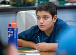 Sixth-grade student Nathan Bonyad during a LifeSkills Training class at Scio Middle School in Scio, Ore., Nov. 16, 2023. 