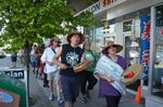 Activists at the May 28, 2017 protest in Vancouver, BC opposing the Trans Mountain pipeline expansion.