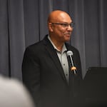 Oregon Shakespeare Festival artistic director Tim Bond at a renaming event for the theater's rehearsal hall in Ashland, Ore., in a 2023 photo provided by the festival.