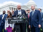 Rep. Chip Roy, R-Texas, speaks during the House Freedom Caucus news conference to oppose the debt limit deal outside of the US Capitol on May 30, 2023.