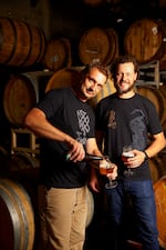 Dan Hughes (left) and Stephen Hughes of ColdFire Brewing received an award for the company's beer at this year's World Beer Cup.