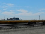 A train snakes through the Port of Morrow. The empty space to the right is where the Boardman part of the Morrow Pacific Project could be located.