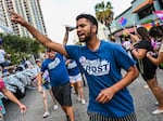 Maxwell Frost marching in Orlando's Pride Parade.
