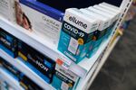 Ellume COVID-19 home tests are seen at a CVS in the Navy Yard neighborhood of Washington, D.C., where senior citizens received free tests that are covered by Medicare on Monday, April 4.