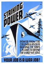 A World War II-era poster for the Bonneville Power Administration promoting Columbia River power’s contribution to the war effort.
