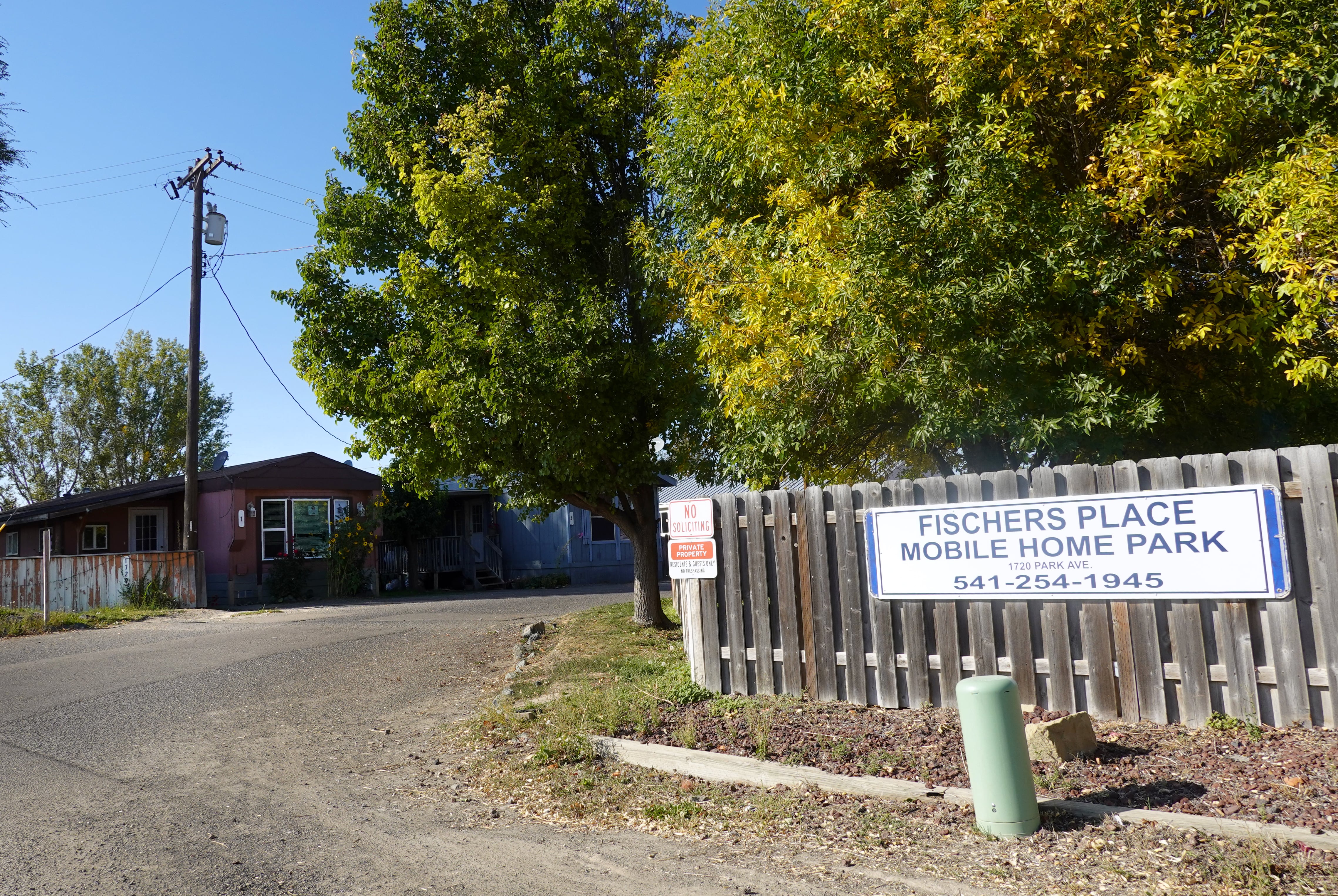 Fischer's Place Mobile Home Park is pictured Sept. 27, 2026, in Nyssa, where 37 families reside. Many tenants primarily speak Spanish.