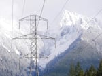 High-voltage transmission lines cross the Washington Cascades near the town of Index in February 2021.