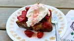 Strawberry-linden blossom compote makes a divine topping for a slab of vanilla-buttermilk pound cake.
