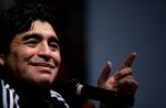 Argentina's soccer coach Diego Maradona gestures during a press conference in Buenos Aires, Friday, Jan. 16, 2009. (AP Photo/Natacha Pisarenko) 

