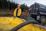 Cascade Timber Consulting equipment operator Joshua Jeppsen, pumps water from a nearby reservoir into a basin for wildland firefighting trainees to use. The training took place on Cascade Timber Consulting’s land.