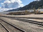 A photo taken in April 2020 of construction equipment and dirt at the Zenith Energy oil terminal in Northwest Portland.