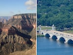 Historic preservation advocates say the Grand Canyon (left) and Arlington Memorial Bridge (right), where President Trump wants to build a 250-foot arch, are examples of historic sites that would lose protection under the proposed changes.