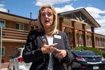 Activist and former U.S. House candidate Rebecca Keltie stands on May 31 outside of a Colorado Springs apartment building where she went looking for irregularities in the 2020 election.