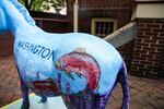 Washington democrats suggested the salmon one of the predominant images to adorn their state's donkey, painted by Philadelphia artist Joy Waldinger. 