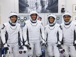 Nicole Mann (second from right) is scheduled to be the mission commander on the SpaceX Dragon spacecraft on Wednesday.