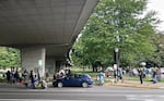 The line for Breakfast Brigade at Washington Jefferson Park on Sept. 27.