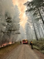 Firefighters battle the Chalk Fire in this supplied photo from Sunday, July 28, 2024.