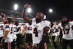 Oregon State quarterback Gevani McCoy reacts after winning against San Diego State at the end of an NCAA college football game Saturday, Sept. 7, 2024, in San Diego.