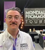 Portland cheesemonger Sam Rollins snaps a selfie at this year's Mondial du Fromage September 12, 2023.