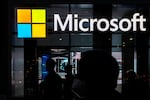 A signage of Microsoft is seen on March 13, 2020 in New York City. The U.S. government and Microsoft recently revealed that Chinese hackers broke in to online email systems and stole some unclassified information.