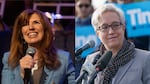 Left: Christine Drazan at her election night party on Tuesday, May 19, 2026. Right: Gov. Tina Kotek at her victory announcement Nov. 10, 2022.