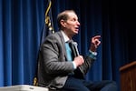 Sen. Ron Wyden addressed constituents' questions at a town hall held at Tigard High School's Deb Fennell Auditorium in Tigard, Ore., on Sunday, Jan. 1, 2020. Wyden spoke about topics ranging from health care to the conflicts with Iran.