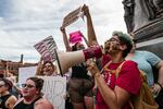 Abortion rights protesters in Louisville, Ky., after the Supreme Court announced it had voted to overturn Roe v. Wade. On Monday, abortion rights advocates filed a lawsuit arguing that the Kentucky state constitution protects the right to abortion.