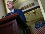 Speaker of the House Kevin McCarthy speaks to reporters outside of his Capitol office on Tuesday.