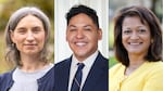 (Left to right) Democratic Party primary candidates for Oregon’s 3rd Congressional District, Maxine Dexter, Eddy Morales, and Susheela Jayapal.