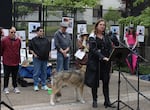 Lauren Regan with the Civil Liberties Defense Center speaks at a press conference in front of the Eugene Federal Building on June 9, 2026.