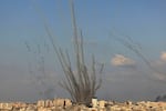 Rockets are fired by Palestinian militants from Gaza toward Israel on Oct. 10.