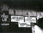 A photo of the marquee at the Village Gate in New York, advertising John Coltrane's performances in the summer of 1961.